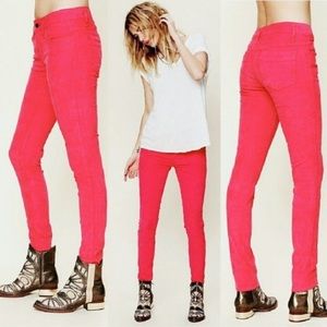 NWT FREE PEOPLE Neon Hot Pink Corduroy Super Skinny Pants Size 27